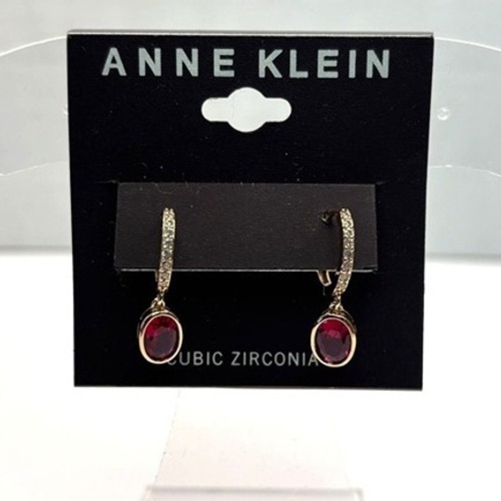 Drop Earrings Gold Red Cubic Zirconia Lever Back Elegant New with Tags